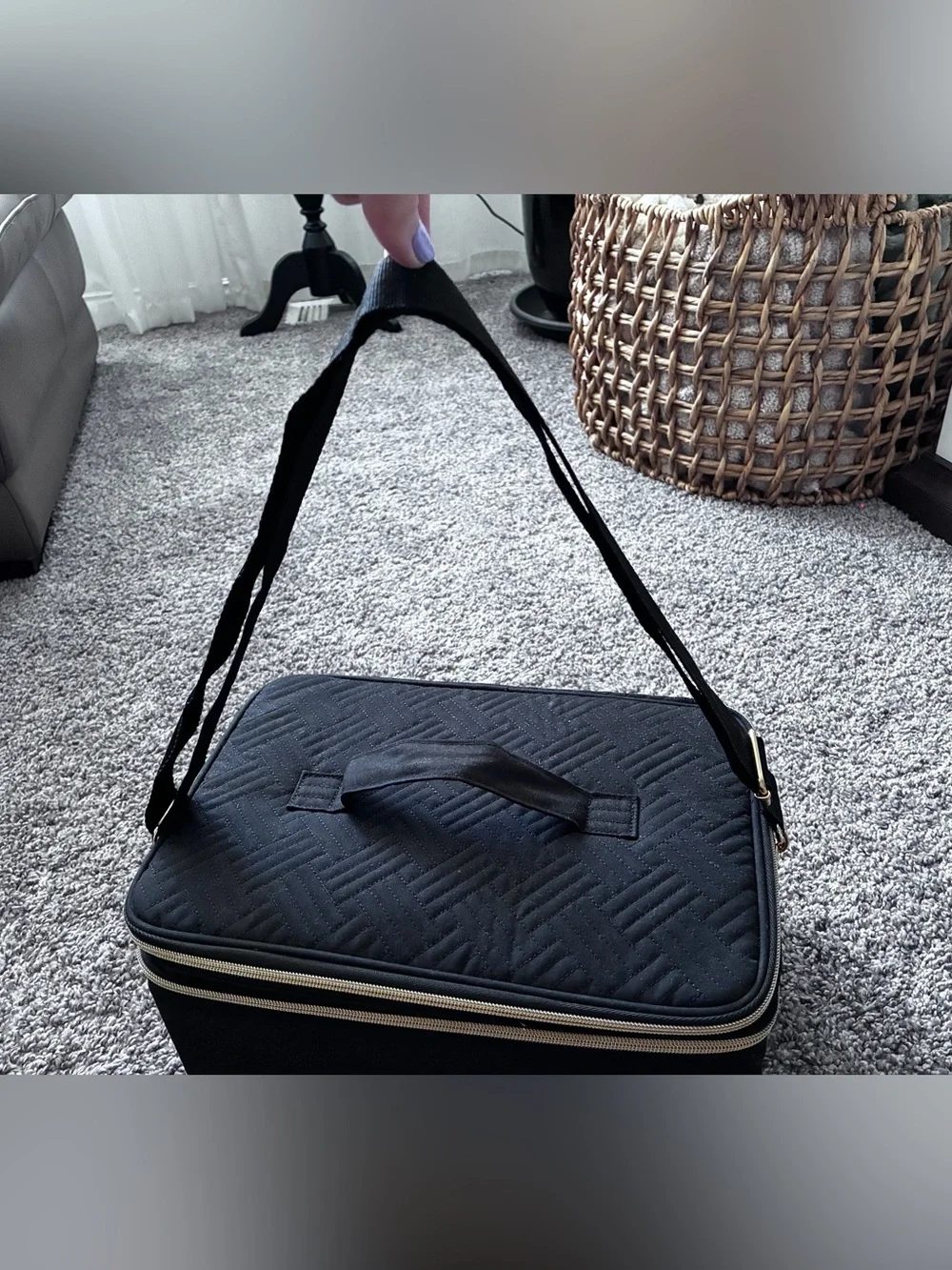 Bagsmart Black Quilted Makeup Train Case with Dual Zippers